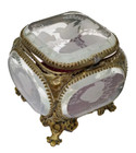 Antique French Ormolu Beveled Glass Brass Filigree Ornate Jewelry Box Casket