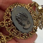 Vintage Gold-tone Filigree Link Bracelet  Intaglio Black Glass Cameo