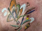 Vintage 50s   Holland Copper Enameled Dish Hand Painted Jazz Circle Signed  Nice