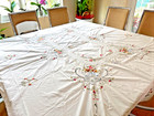 Hand Embroidered Tablecloth  Cutwork Flower Table Cloth 60 X 81  Vintage