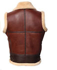 Men s Brown Bomber Fur Vest Genuine Lambskin Leather Shearling Style Vest
