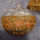 Vintage 1920 s Czech Czech Pink And Blue Jeweled Filigree Metal Perfume Bottle