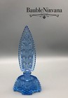 Antique Czechoslovakia Cut Glass Perfume Bottle Blue Daisy Flower Button