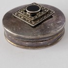 Vintage 925 Sterling Silver Oval Pill Box Trinket Onyx And Marcasite Deco 1990s