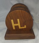Vintage Handmade Wood Coasters Inlaid Brand Set Of 6 -a5