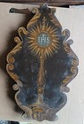 Antique 19th Century Italian Painted Wood Altar Panel Religious Ihs Christogram