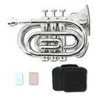 Brass Bb Pocket Trumpet Lacquer Sliver Trumpet 7c Mouthpiece  Hard Case strap