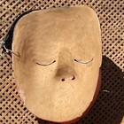 6  Carved Wood Balinese Red Orange Painted Topeng Man Mask Mustache Antique