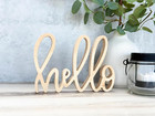 Wooden Hello Table Sign Freestanding Farmhouse Floating Shelf Entryway Decor   