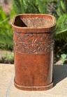 Vtg Brown Faux Leather Tooled Embossed Floral Umbrella Cane Stand Waste Basket