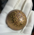 Antique Large Domed Solid Brass Metal Shank Button Art Nouveau Geometric Design