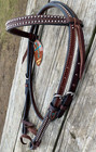 Weaver Basket Tooled   Spotted Dark Oil Leather Western Headstall
