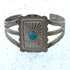 Vintage Southwest Native American Cuff Bracelet Turquoise Sunburst Silver Tone