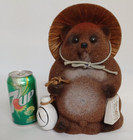 Japenese Flocked Tanuki Racoon Dog Coin Bank W marble Eyes 9 