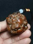 1919 Collectable Japanese Boxwood Hand Carved Lion Figure Statue Netsuke Gift