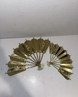 Vintage Brass Fan Wall Decor Pair Hollywood Regency Ornate Gold Metal Folding Ar