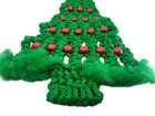 Vintage Handmade Macram   Christmas Tree Wall Hanging Red Beads 22   x10    Retro 70s