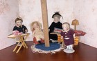 Antique German All Bisque 4 Doll Dollhouse Miniature Furniture Victorian Scene