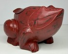 Vintage Chinese Hand Carved Hand Painted Red Wood Frog Trinket Box Hinged Lid
