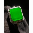 Myanmar Old Mine Jade Ice Type Bright Green Square Men s Ring