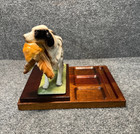 Vintage English Setter Porcelain Hunting Dog Duck Wood Desk Organizer Caddy