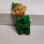 Vintage Christmas Pixie Elf Knee Hugger Figurine Green Felt  3 Inch Collectible