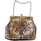 Vintage Tapestry Evening Bag Floral Kiss Clasp Gold Frame Chain Purse