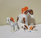 Vtg Dog Hound Figurines Mama Pups Family Spotted Orange Bows Ceramic Japan