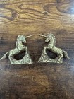 Pair Of Vintage Solid Brass Unicorn Figurines Sculpture Lot Of 2 Heavy Mythical
