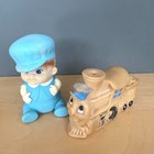 Vintage Rubber Baby Boy  And His Train Squeaky Toys 5  Made In Japan In The 60 s