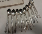 Vintage Asian Korean Chopsticks   Spoons Set For 8 Silver Plated Crane Motif Box