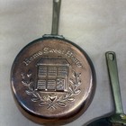 Set Of 3 Decorative Copper Pans Embossed Designs Brass Handles Cottage Country