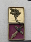 Antique Brass Cross Pendant Black Cameo Lady W  Chain