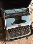 1950s Robin Egg Blue Underwood Golden Touch Leader Portable Typewriter W case