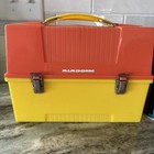 Vintage Retro Aladdin Usa Plastic Dome Top Lunch Box Yellow   Orange W  Thermos
