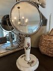 Free Standing Vintage Vanity Dual-side Mirror Swivels Floral Porcelain Base stem