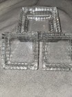 Vintage Very Heavy Mcm  Art Deco  Clear Glass Square Ashtray Set Of 3
