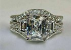 3ct Radiant Cut Lab Created Diamond Engagement Trio Ring Set 14k White Gold Over