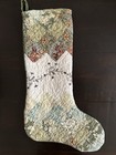 Handmade Quilted Christmas Stocking Floral Embroidery Blue Sage Green Toile 20   