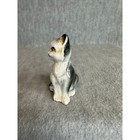 Vintage Ceramic Cat Figurine Green Eyes Black White Sitting Japan Collectible