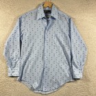 Vintage Sears Perma Prest Shirt Mens 15 5-33 Blue Abstract Disco 70 s Dress 80 s