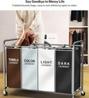 Romoon Laundry Hamper Sorter Cart  4-section Organizer With Heavy-duty Lockable 