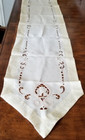 Table Runner Embroidered Battenburg   Cut Out Cream Vintage 70 x14 