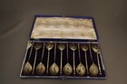 Antique Imperial Russian 84 Gilt Niello Silver Spoons Set Nobility Crown Moscu