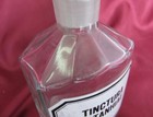 19c  Antique Medical Apothecary Crystal Glass Bottle W porcelain Enameled Label 