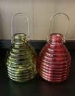 Vintage Glass Bee Hive Fly wasp Trap Catchers Set Of 2 Red Green