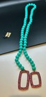 Vintage Heidi Daus Lariat Necklace Turquoise Beads Pink Rhinestonnes - Orig Tags