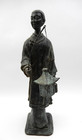 Vintage Oriental Asian Bronze  man Holding Two Lanterns  Statuette Or Figurine