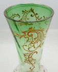Antique Bohemian Art Glass Green Fade Enameled Scroll Work Vase