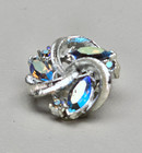 Vintage Rhinestone Clip On Earring Aurora Borealis Silver Tone Lisner